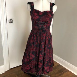 Hearts and Roses London - Red + Black Corset Front Swing Dress Size Small w/ Tag